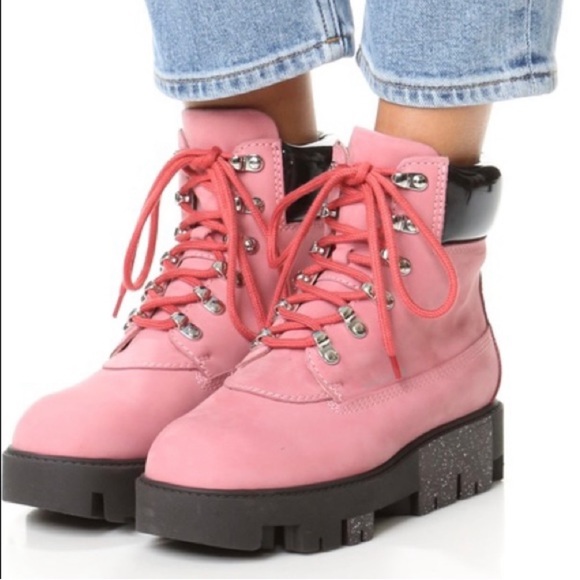 Acne Studios Telde Pink Calfskin Chunky Platform Hiking Lug Boots Women Size 35 - Picture 3 of 10